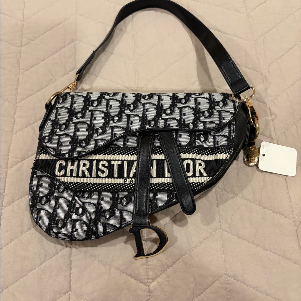 Monogram Black and Gray Saddle Bag golden accents